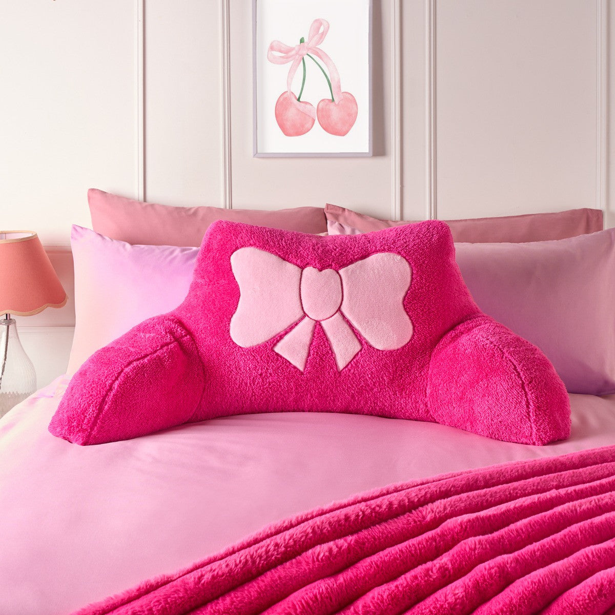 Bow Embroidered Teddy Cuddle Cushion