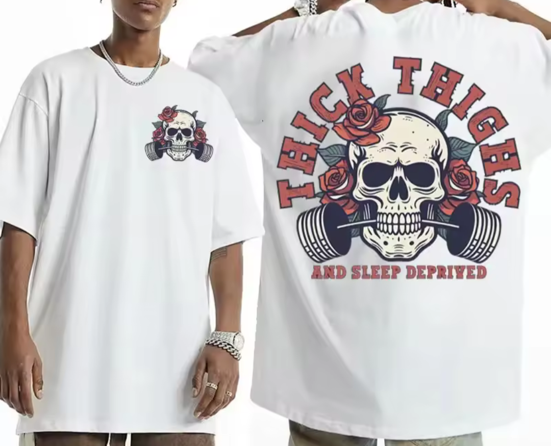 Thick Thighs Sleep Deprived Slogan Tshirt