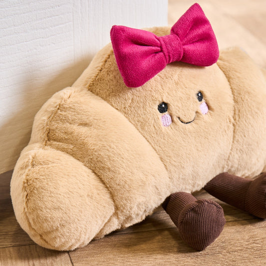 Chloe The Bow Croissant Doorstop - Natural/Hot Pink