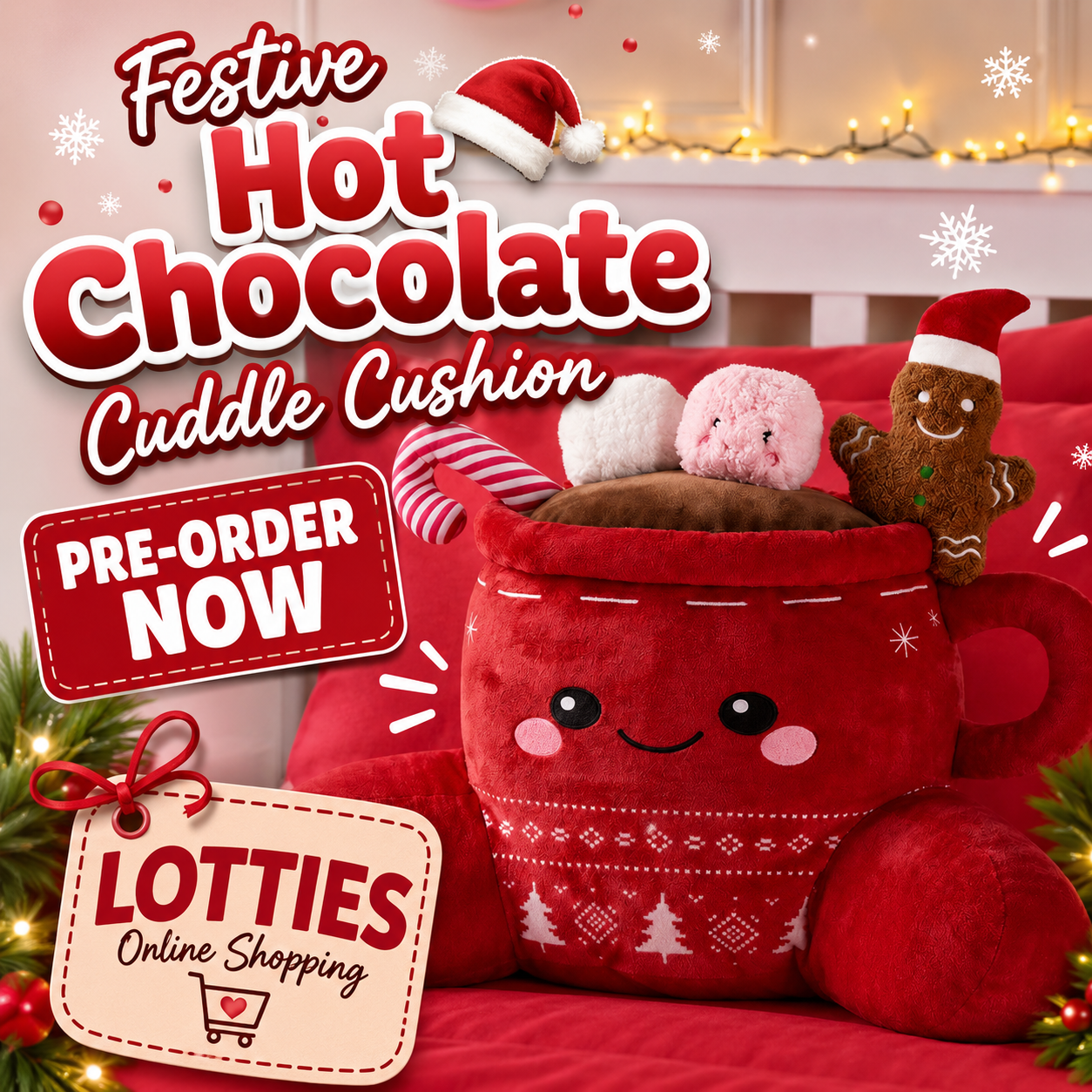 Festive Hot Chocolate Cuddle Cushion