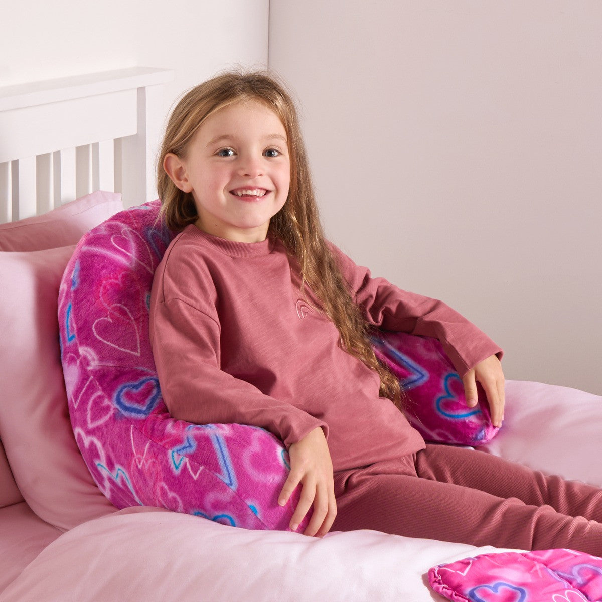 Kids Neon Hearts Fleece Cuddle Cushion - Pink
