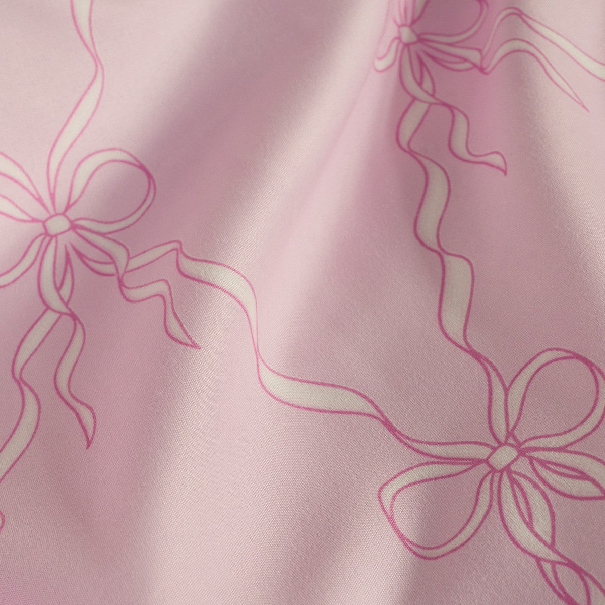 Bow Ribbon Print Reversible Duvet Cover Set - Pink/White