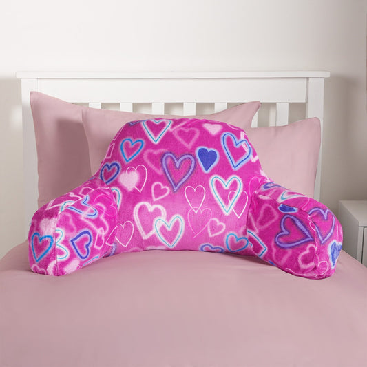 Kids Neon Hearts Fleece Cuddle Cushion - Pink