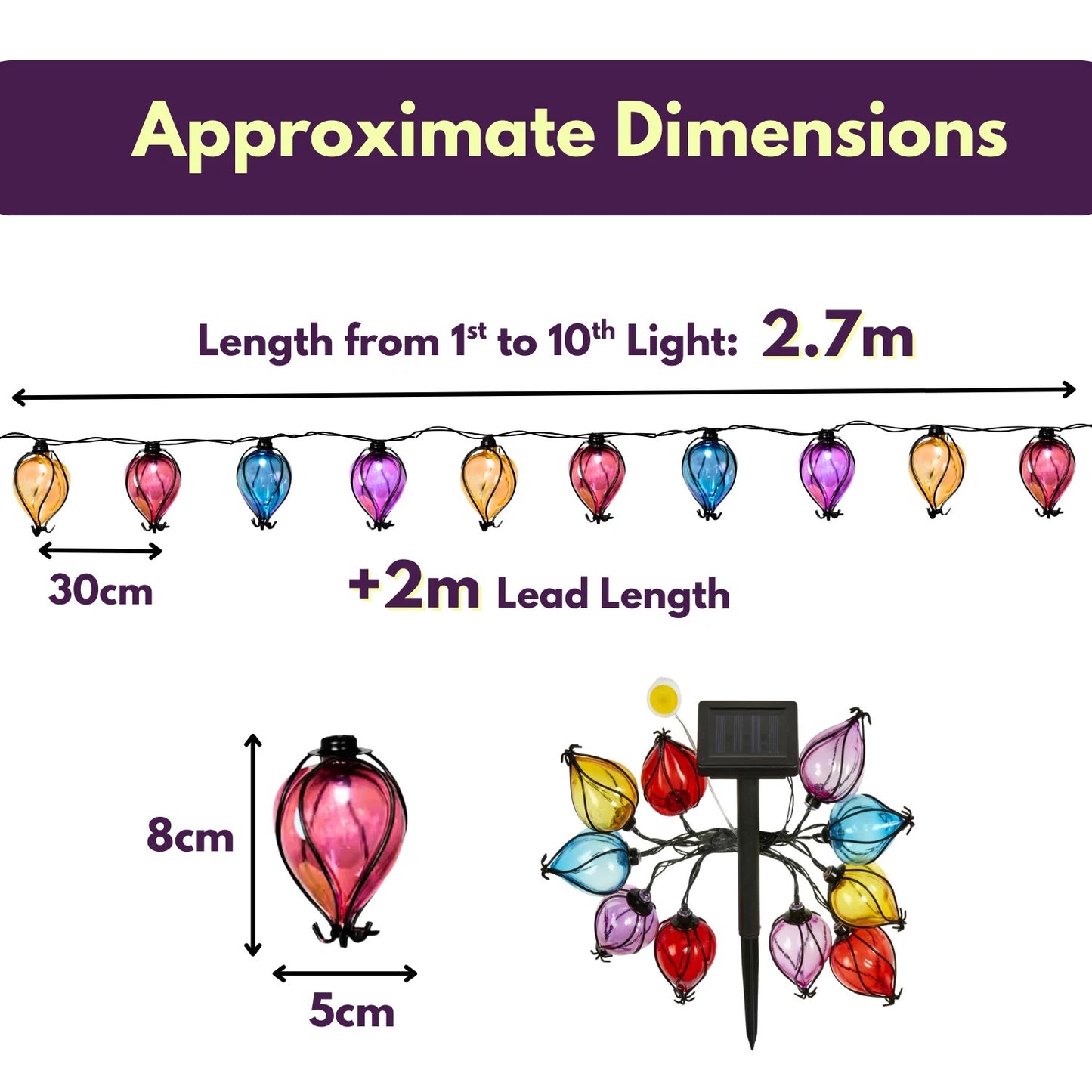 Solar String Lights Set of 10 Outdoor Garden LED 3.8m Decoration