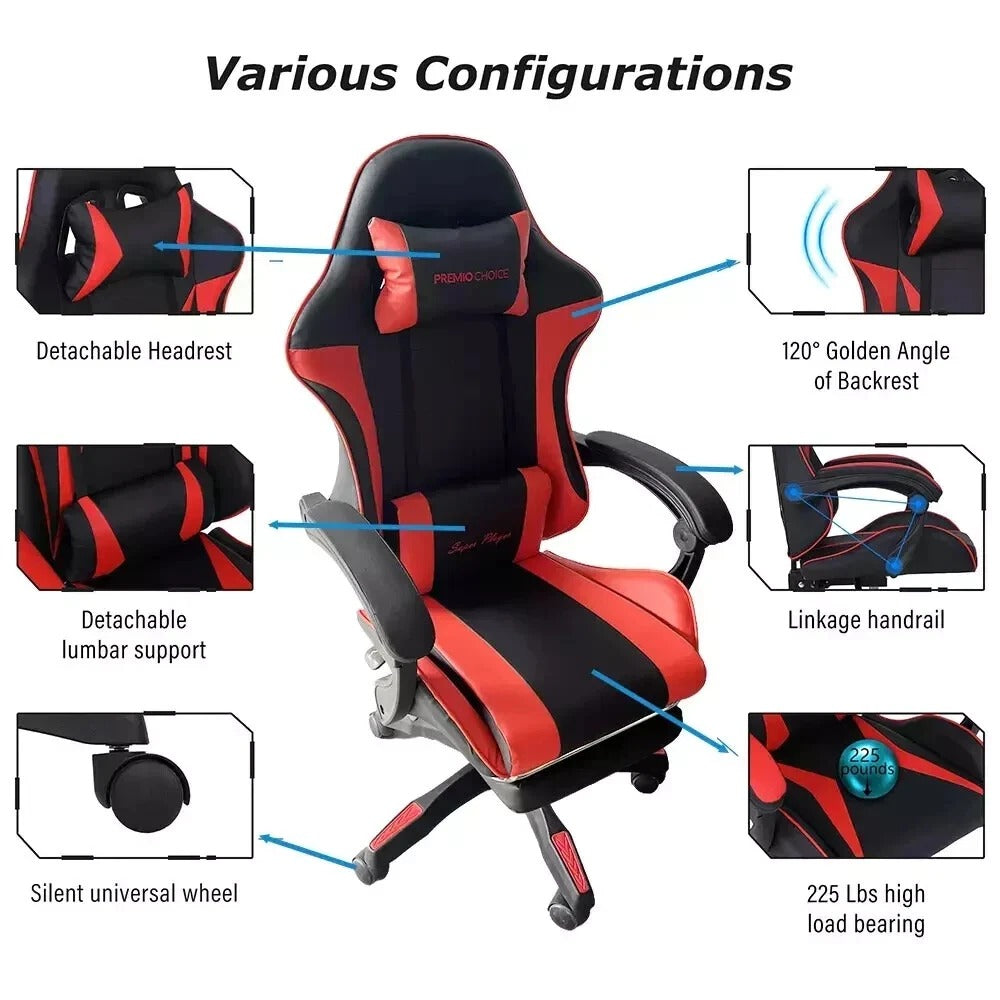 High Back Ergonomic Gaming Chair with Footrest