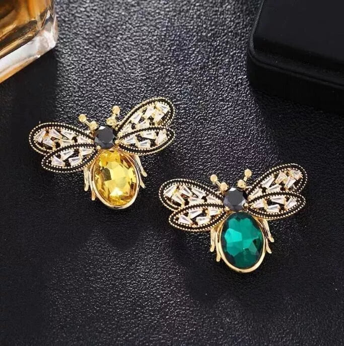 Crystal Bee Brooch Green or Yellow