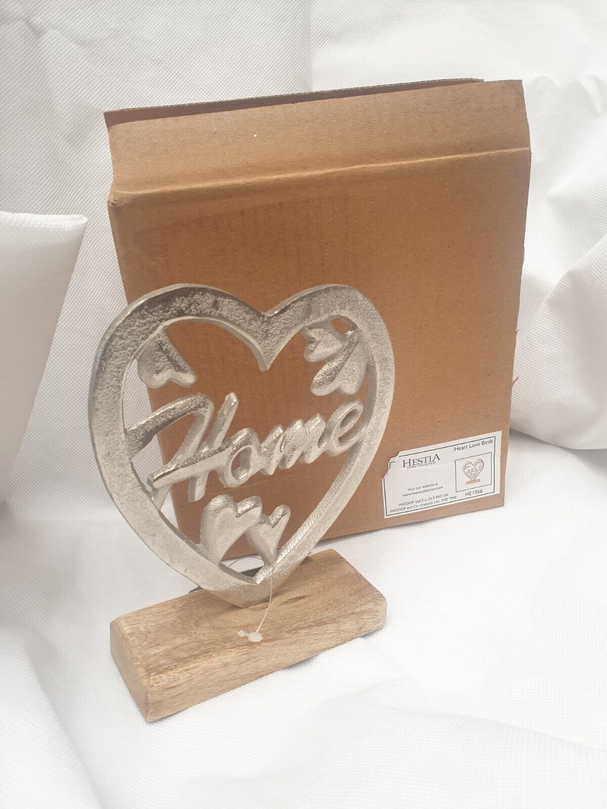 Silver Heart on Wooden Base 17cm