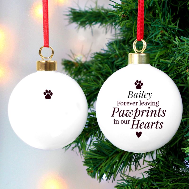 Personalised Pawprints Memorial Bauble