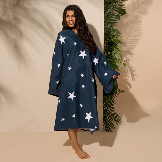 Adult Towel Poncho Star Print  Navy or Grey