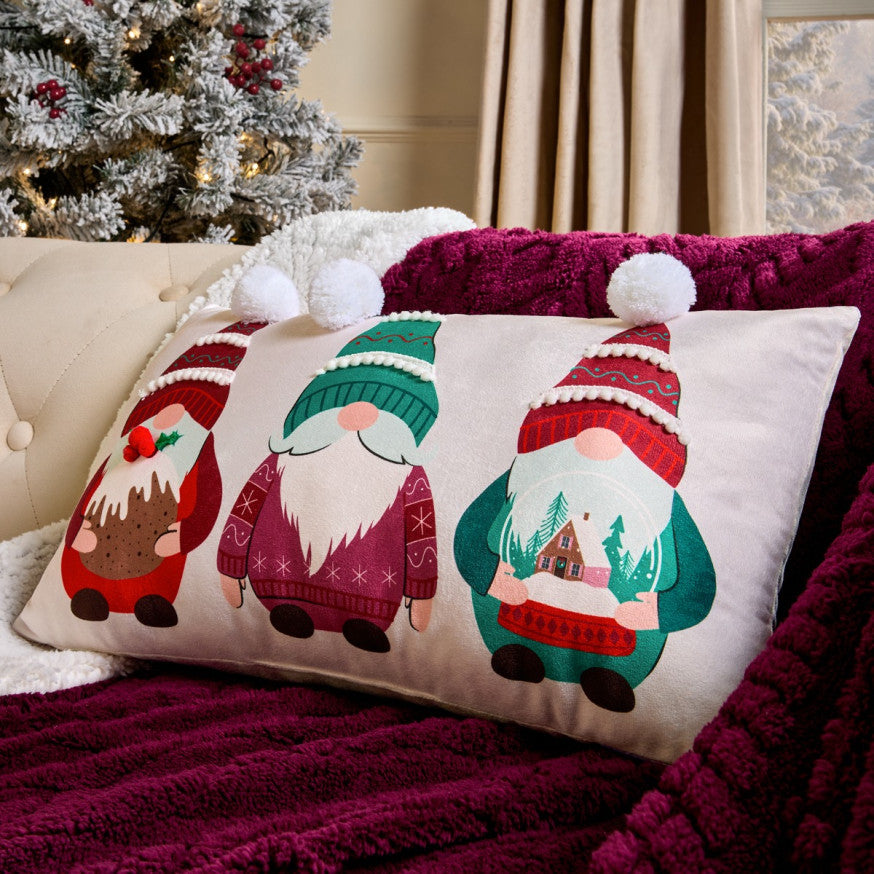 Traditional Christmas Gonk Cushion - Cream