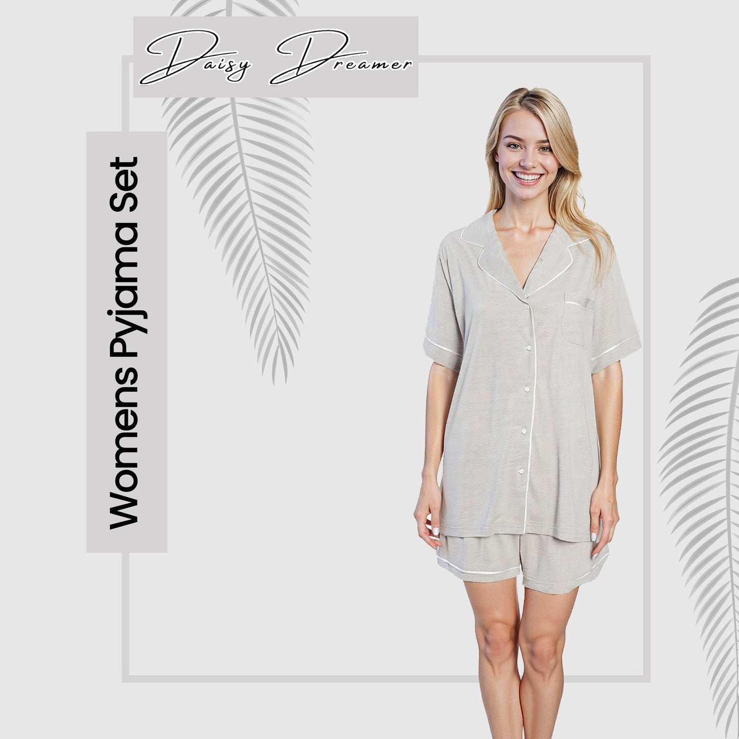 Women's Grey Short Pyjama Set Super Soft Sleepwear