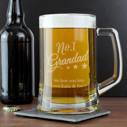 Personalised No.1 GRANDAD Glass Pint Stern Tankard