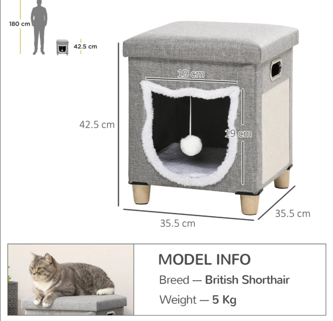 in 1 Cat Bed Ottoman, Comfortable Cat Sleeping Cave House w/ Cushion