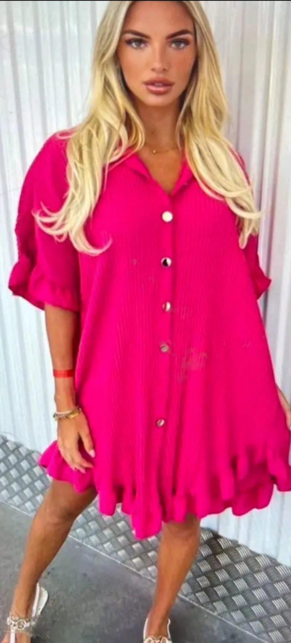 Womens Short Mini Smock Dress Ladies Pleated Peplum Frill Collared Shirt Top