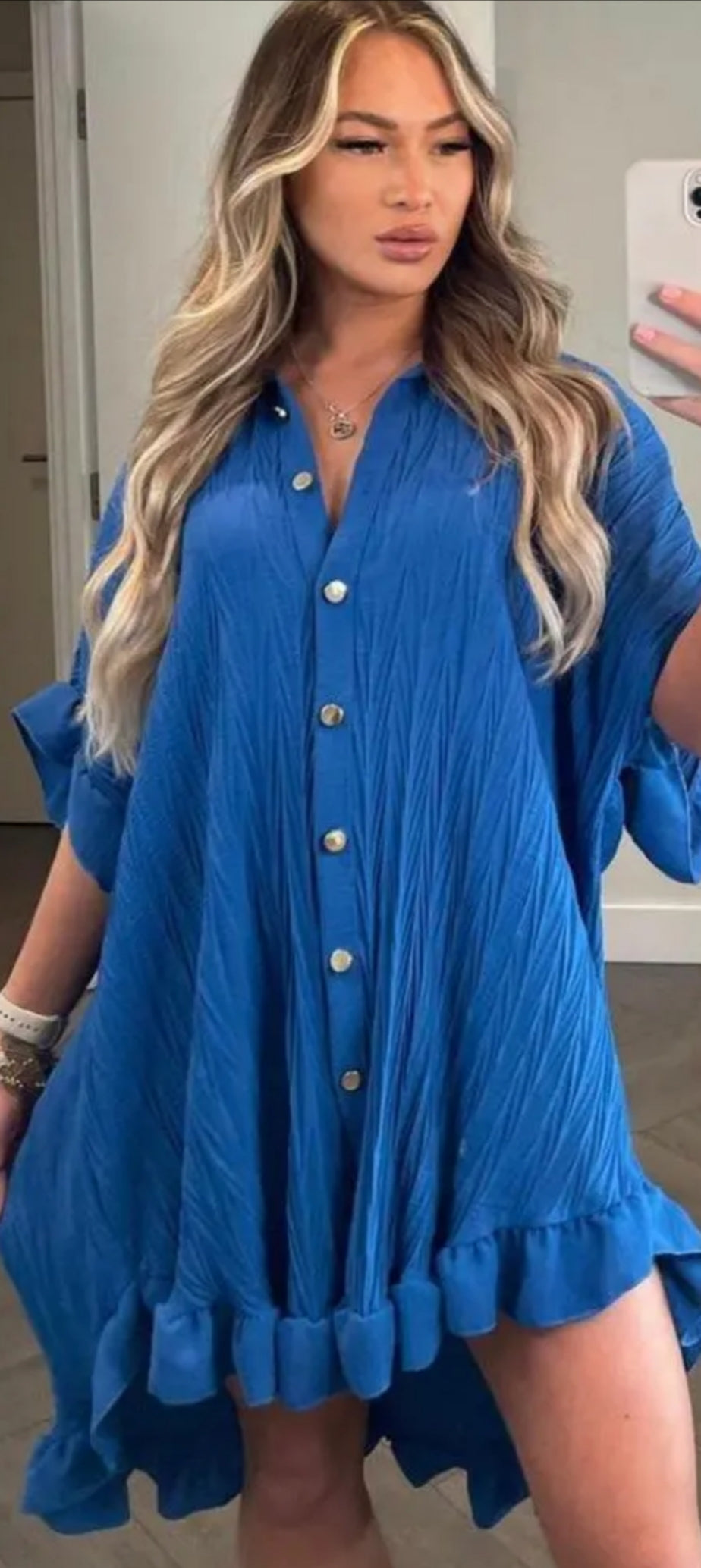 Womens Short Mini Smock Dress Ladies Pleated Peplum Frill Collared Shirt Top
