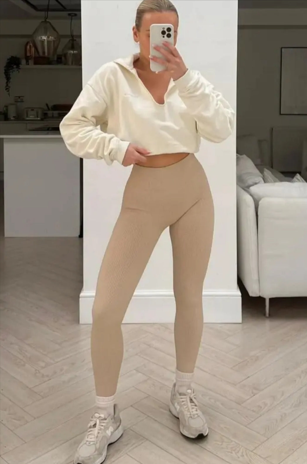 Womens Ladies High Waist Seamless Ribbed Leggings