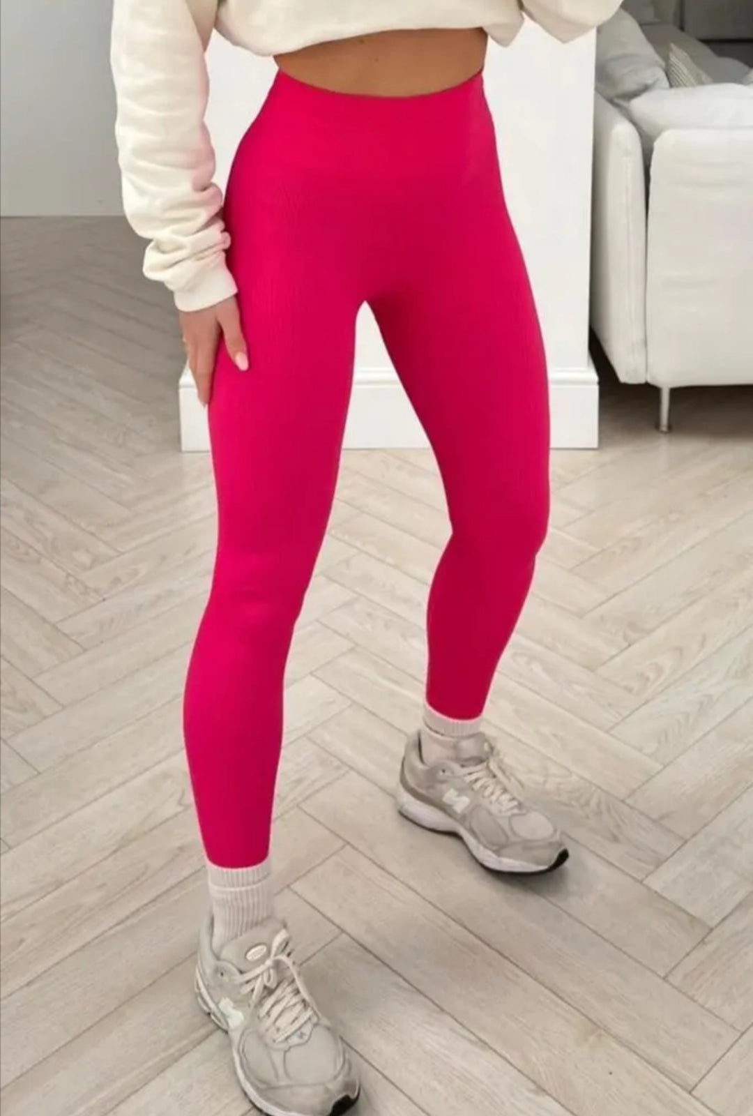 Womens Ladies High Waist Seamless Ribbed Leggings