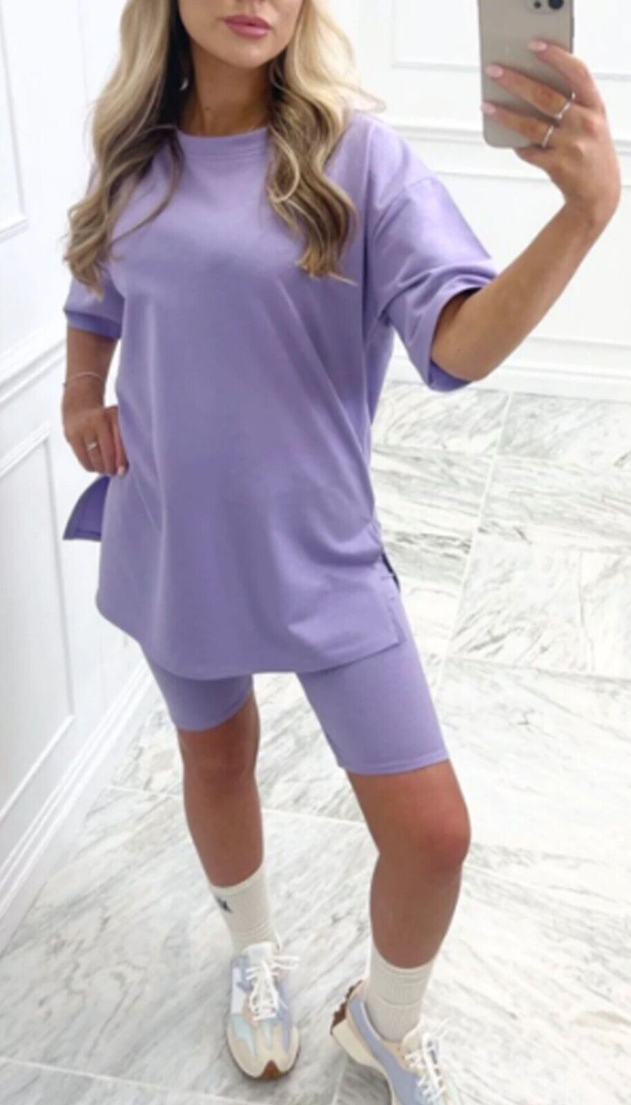 Ladies Loose Fit Cyling Short and Slit Tshirt Set
